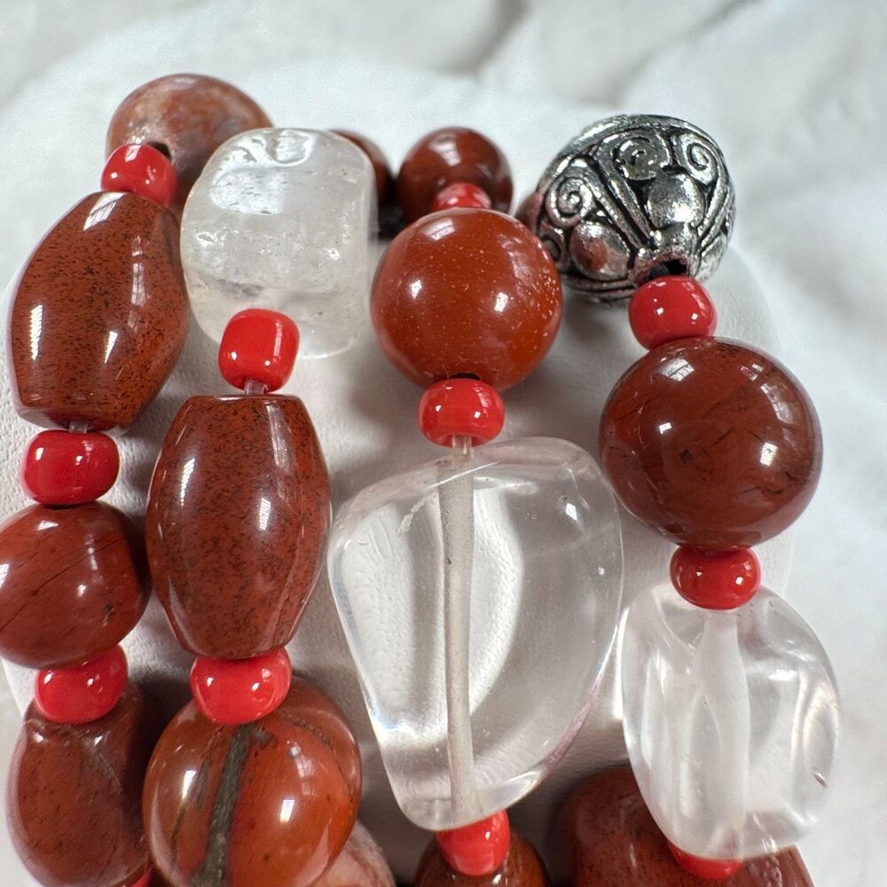 Chunky Boho Beaded Bracelet Watch Colleen Lopez Crystal Bezel Red Jasper Quartz - Picture 7 of 15
